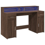 Scrivania con Luci LED Marrone Rovere 140x55x91 cm Multistrato