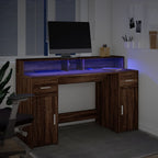 Scrivania con Luci LED Marrone Rovere 140x55x91 cm Multistrato