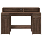 Scrivania con Luci LED Marrone Rovere 140x55x91 cm Multistrato