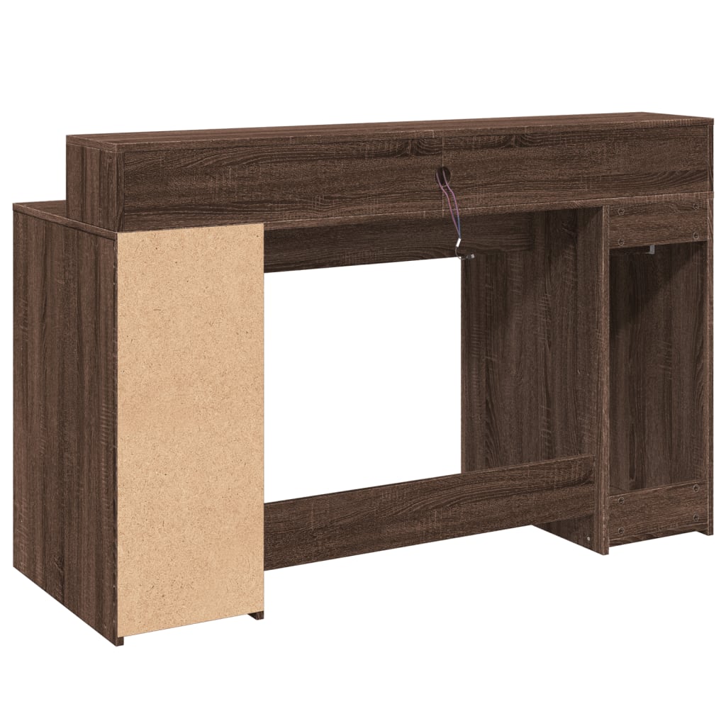 Scrivania con Luci LED Marrone Rovere 140x55x91 cm Multistrato
