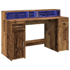 Scrivania con Luci LED Legno Antico 140x55x91 cm in Multistrato
