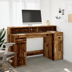 Scrivania con Luci LED Legno Antico 140x55x91 cm in Multistrato