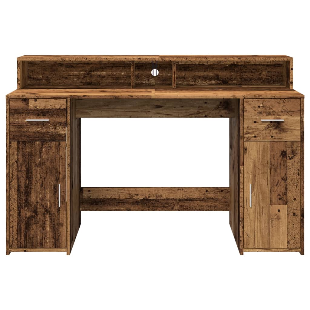 Scrivania con Luci LED Legno Antico 140x55x91 cm in Multistrato