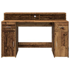 Scrivania con Luci LED Legno Antico 140x55x91 cm in Multistrato