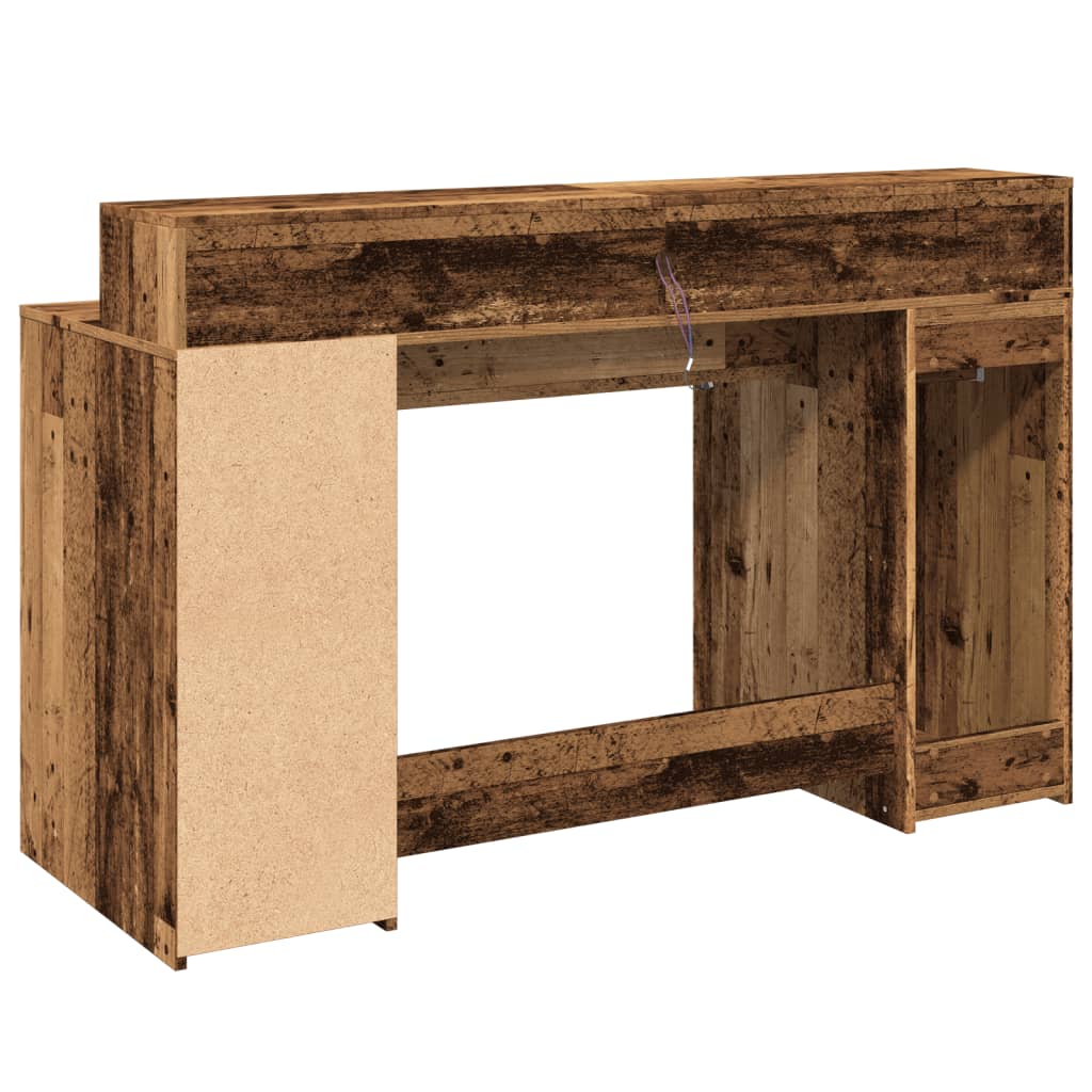 Scrivania con Luci LED Legno Antico 140x55x91 cm in Multistrato