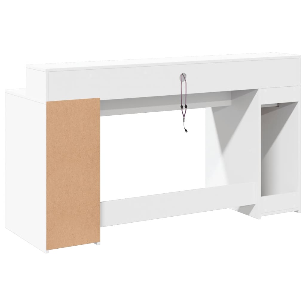 Scrivania con Luci LED Bianca 160x55x91 cm in Legno Multistrato