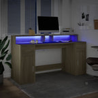 Scrivania con Luci LED Rovere Sonoma 160x55x91cm in Multistrato