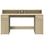 Scrivania con Luci LED Rovere Sonoma 160x55x91cm in Multistrato