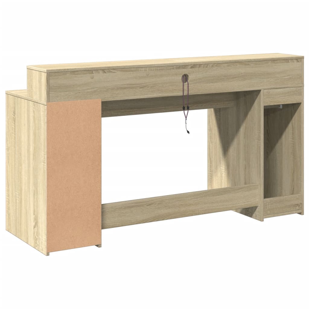 Scrivania con Luci LED Rovere Sonoma 160x55x91cm in Multistrato