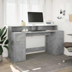 Scrivania con Luci LED Grigio Cemento 160x55x91 cm Multistrato