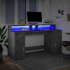 Scrivania con Luci LED Grigio Cemento 160x55x91 cm Multistrato