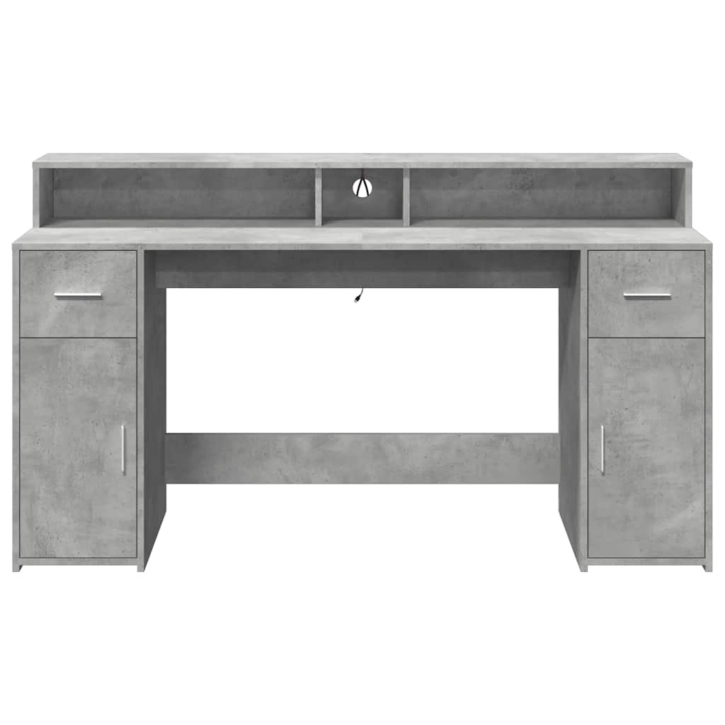 Scrivania con Luci LED Grigio Cemento 160x55x91 cm Multistrato