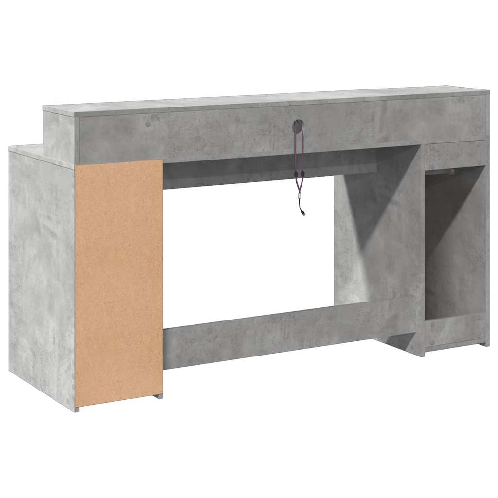 Scrivania con Luci LED Grigio Cemento 160x55x91 cm Multistrato