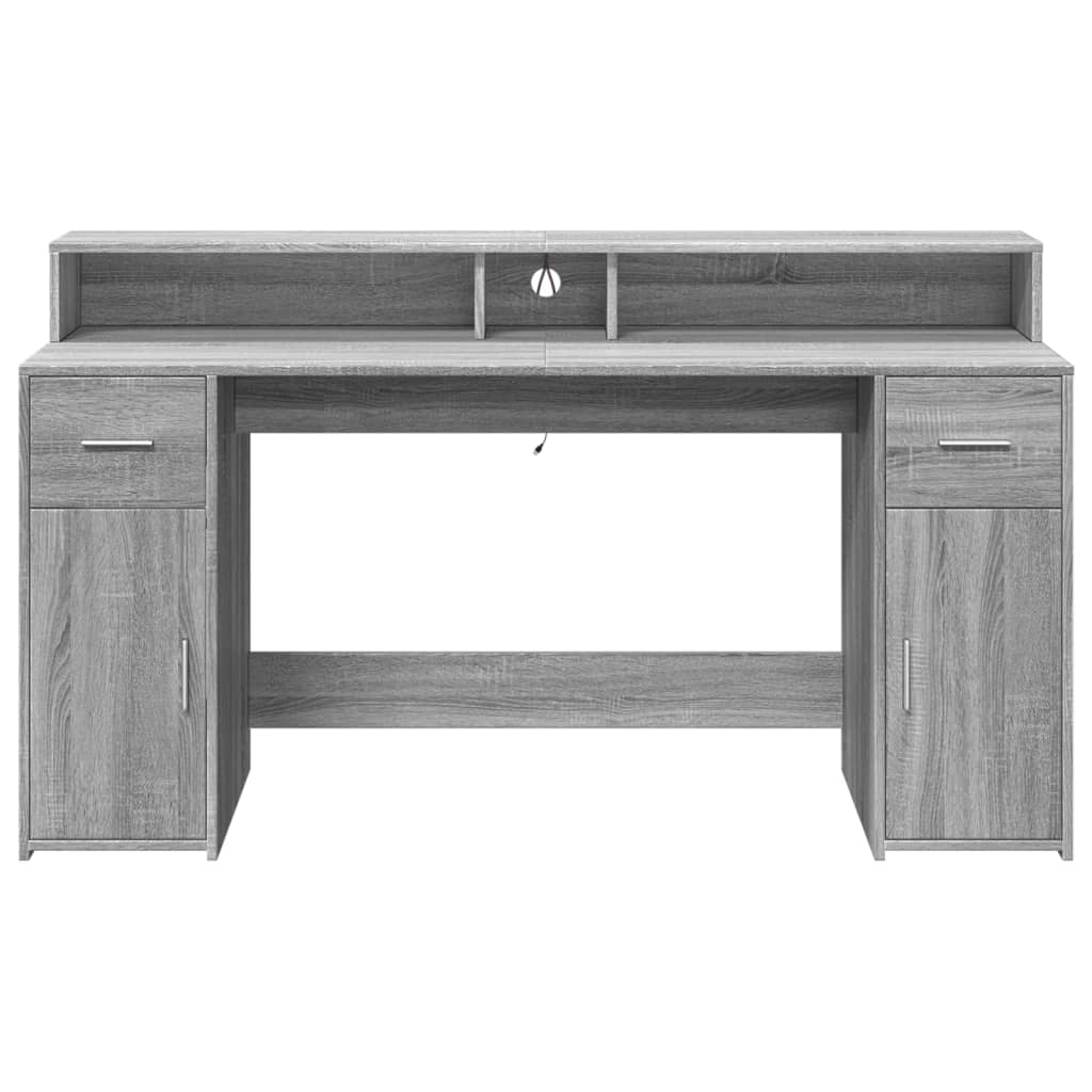 Scrivania con Luci LED Grigio Sonoma 160x55x91cm in Multistrato