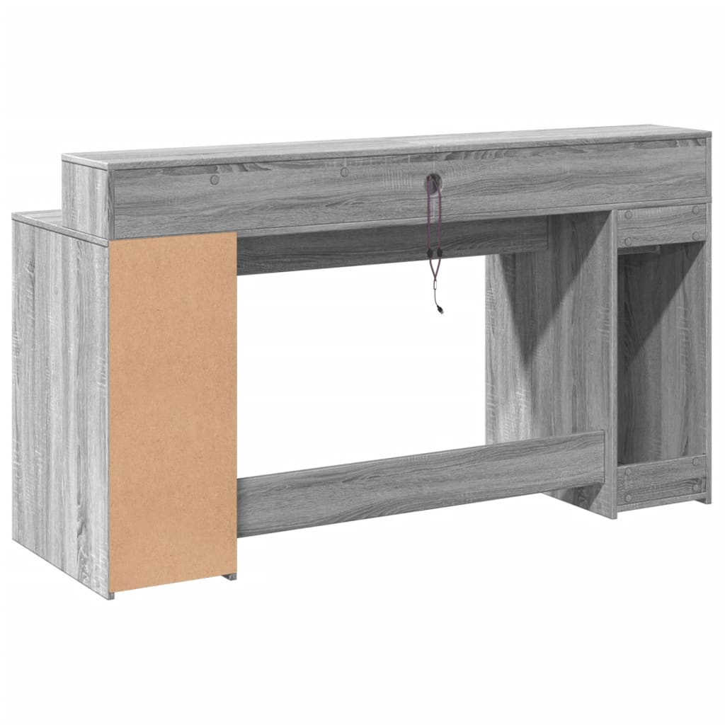 Scrivania con Luci LED Grigio Sonoma 160x55x91cm in Multistrato