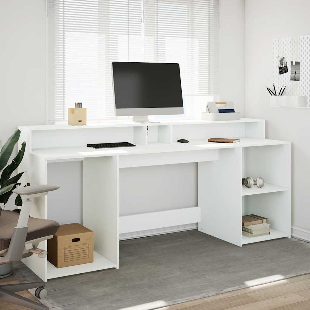 Scrivania con Luci LED Bianca 200x55x91 cm in Truciolato