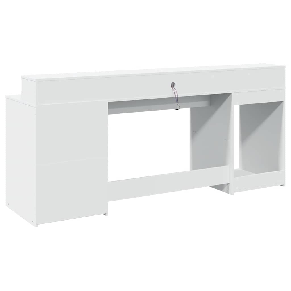 Scrivania con Luci LED Bianca 200x55x91 cm in Truciolato