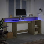Scrivania con Luci LED Rovere Sonoma 200x55x91cm in Truciolato
