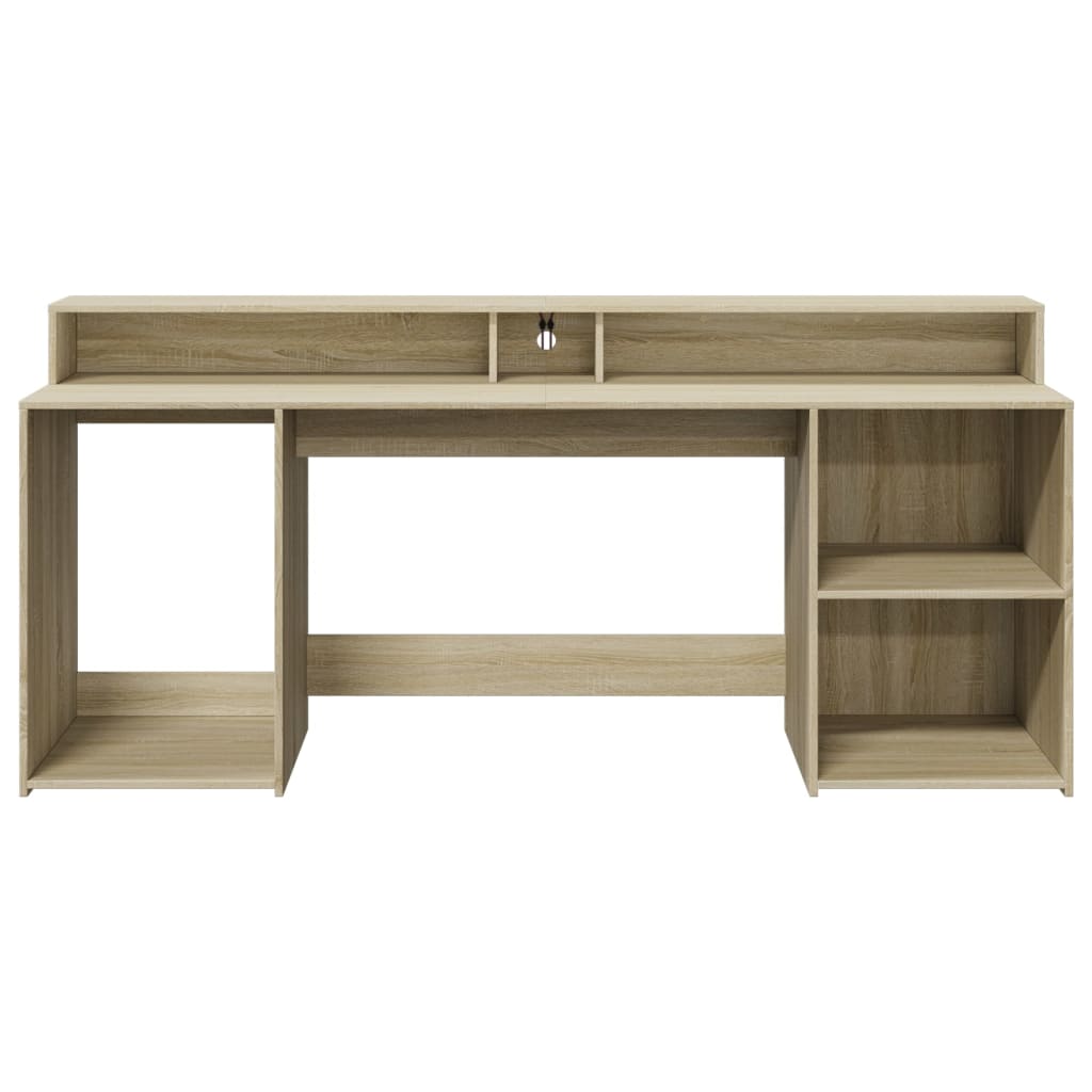 Scrivania con Luci LED Rovere Sonoma 200x55x91cm in Truciolato