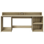 Scrivania con Luci LED Rovere Sonoma 200x55x91cm in Truciolato
