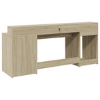 Scrivania con Luci LED Rovere Sonoma 200x55x91cm in Truciolato