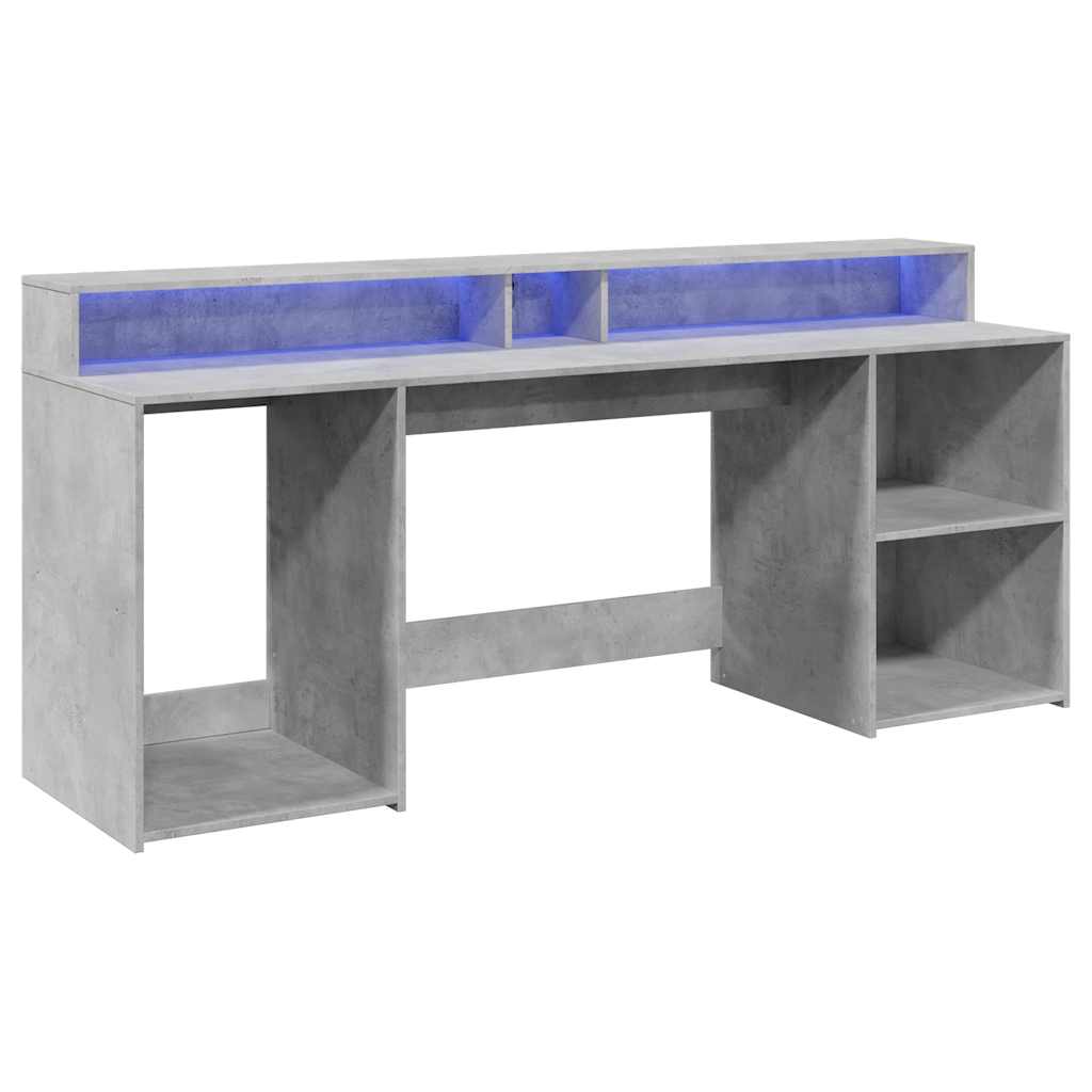 Scrivania con Luci LED Grigio Cemento 200x55x91 cm Truciolato
