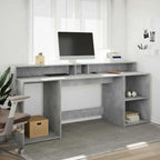 Scrivania con Luci LED Grigio Cemento 200x55x91 cm Truciolato