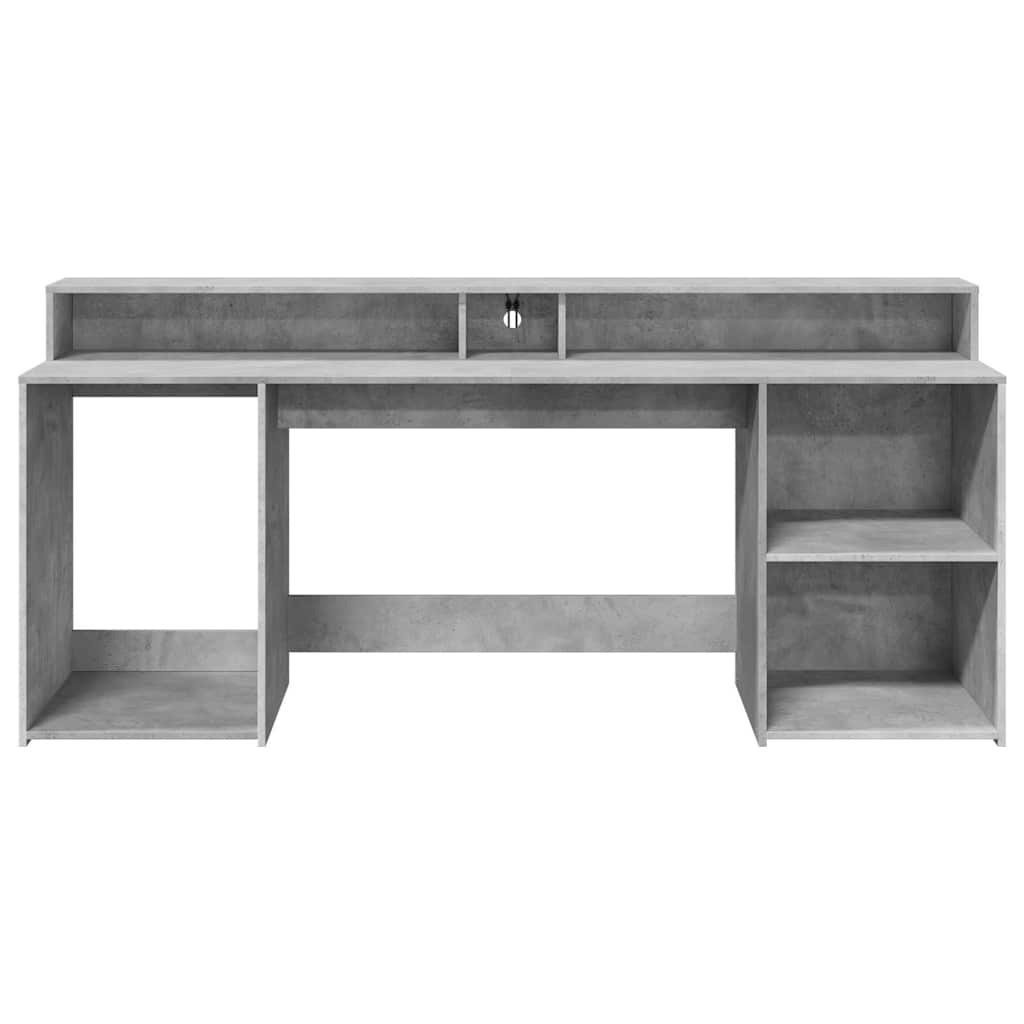 Scrivania con Luci LED Grigio Cemento 200x55x91 cm Truciolato