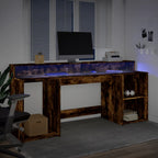 Scrivania con Luci LED Rovere Fumo 200x55x91 cm in Truciolato