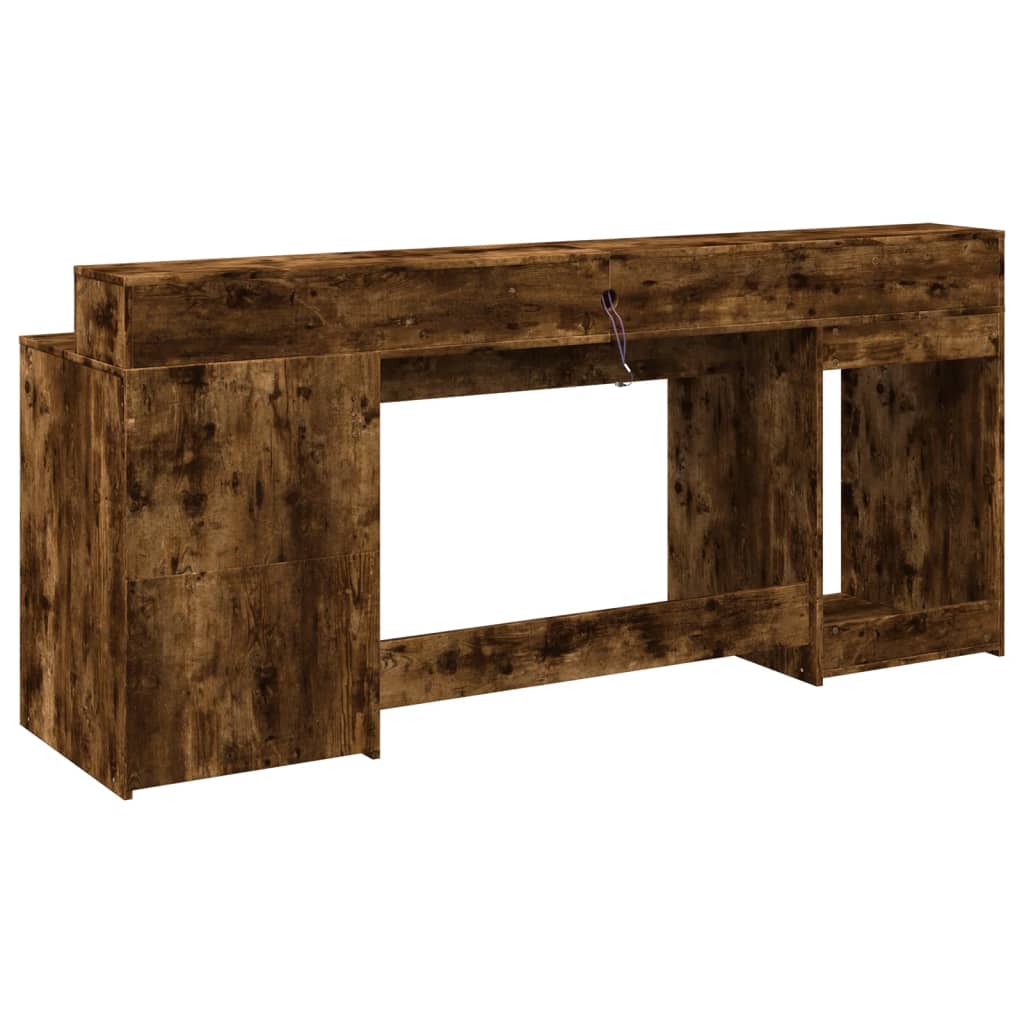 Scrivania con Luci LED Rovere Fumo 200x55x91 cm in Truciolato