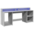 Scrivania con Luci LED Grigio Sonoma 200x55x91cm in Truciolato