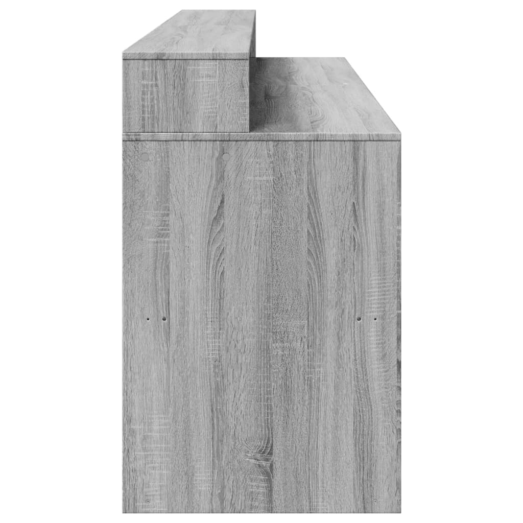 Scrivania con Luci LED Grigio Sonoma 200x55x91cm in Truciolato