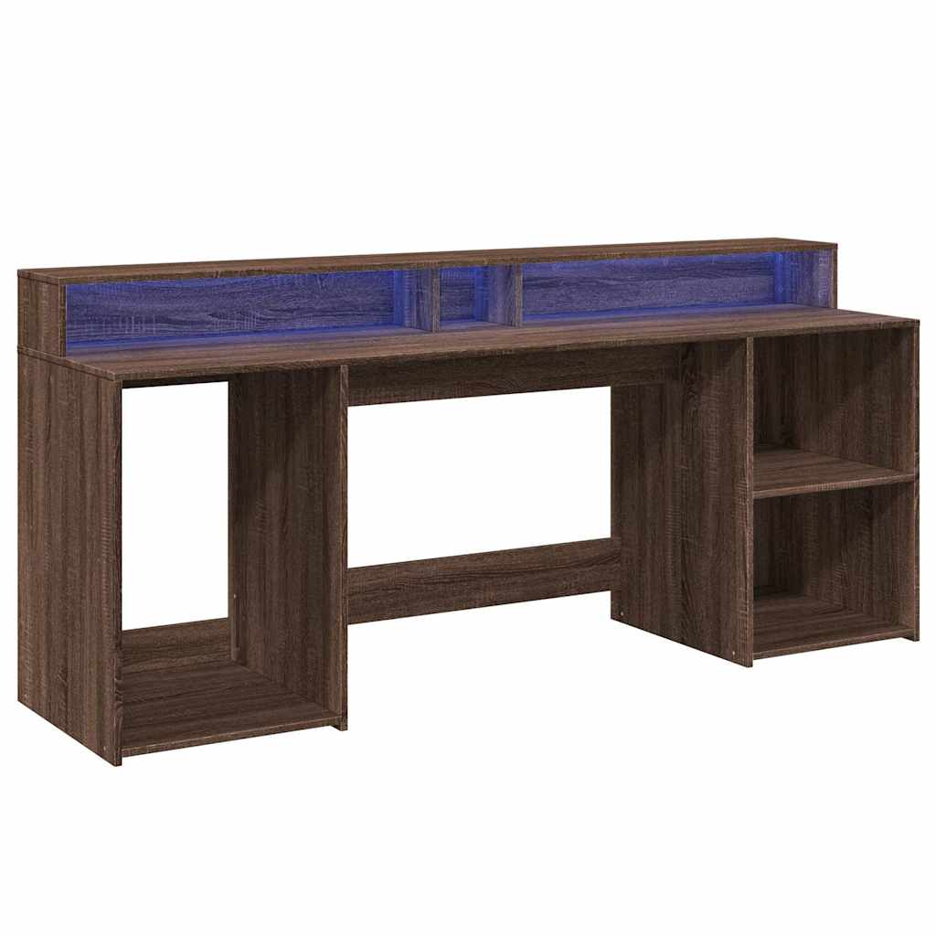 Scrivania con Luci LED Marrone Rovere 200x55x91 cm Truciolato
