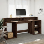 Scrivania con Luci LED Marrone Rovere 200x55x91 cm Truciolato