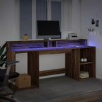 Scrivania con Luci LED Marrone Rovere 200x55x91 cm Truciolato