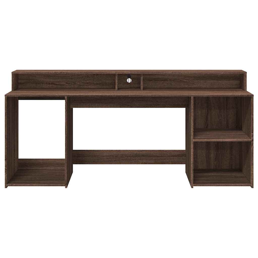 Scrivania con Luci LED Marrone Rovere 200x55x91 cm Truciolato