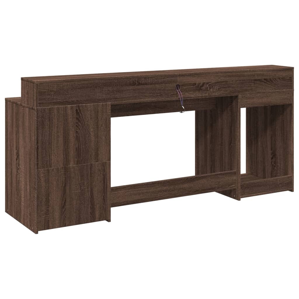 Scrivania con Luci LED Marrone Rovere 200x55x91 cm Truciolato