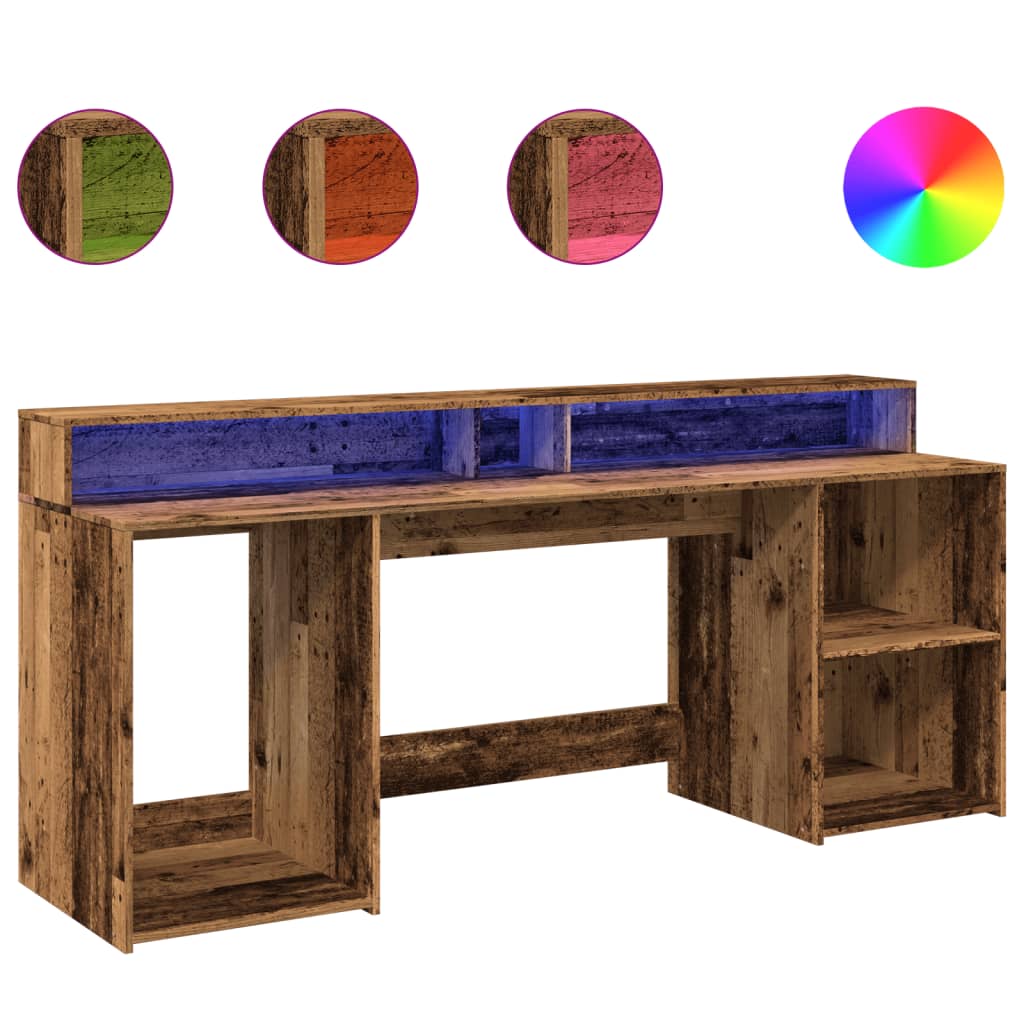 Scrivania con Luci LED Legno Antico 200x55x91 cm in Truciolato