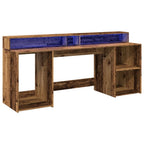 Scrivania con Luci LED Legno Antico 200x55x91 cm in Truciolato
