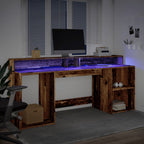 Scrivania con Luci LED Legno Antico 200x55x91 cm in Truciolato