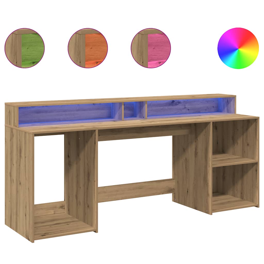 Scrivania con LED Rovere Artigianale 200x55x91 cm in Truciolato