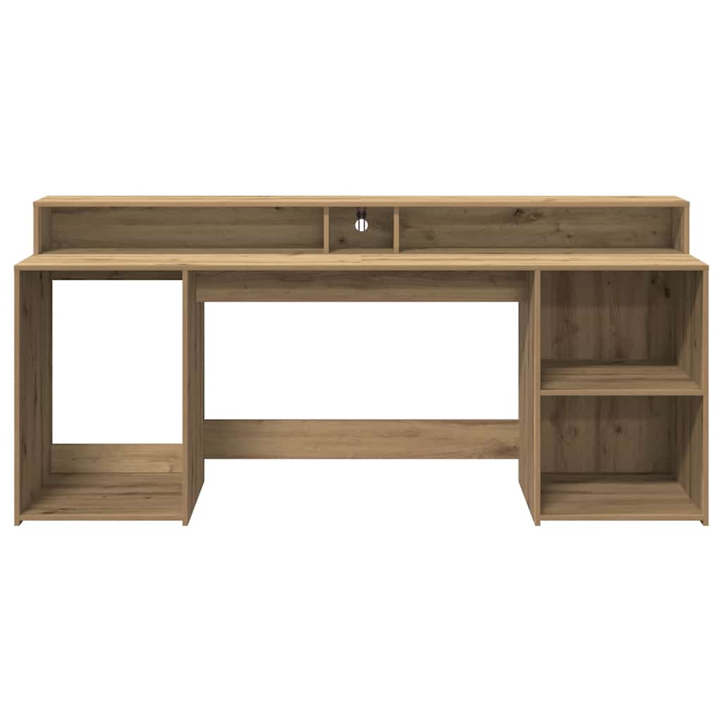 Scrivania con LED Rovere Artigianale 200x55x91 cm in Truciolato