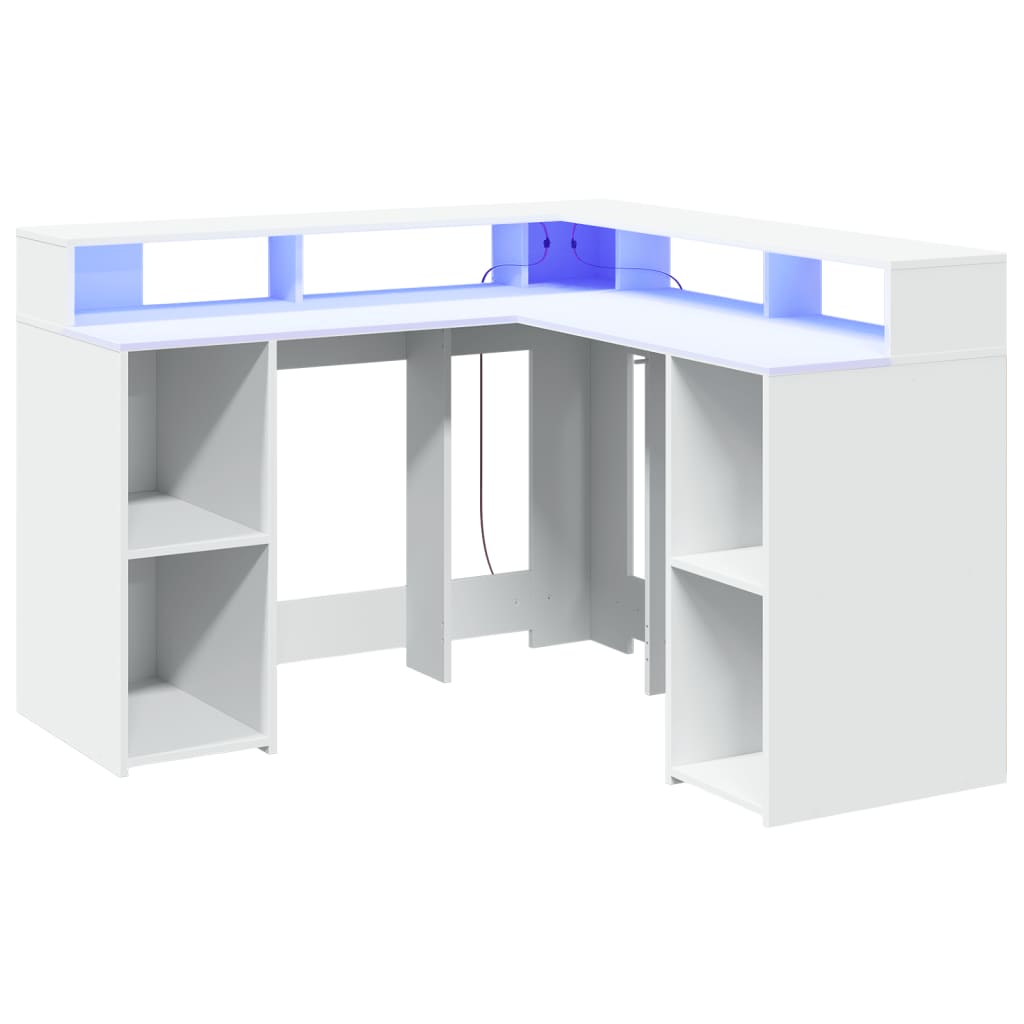 Scrivania con Luci LED Bianca 130x130x91 cm in Truciolato