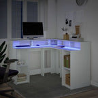 Scrivania con Luci LED Bianca 130x130x91 cm in Truciolato