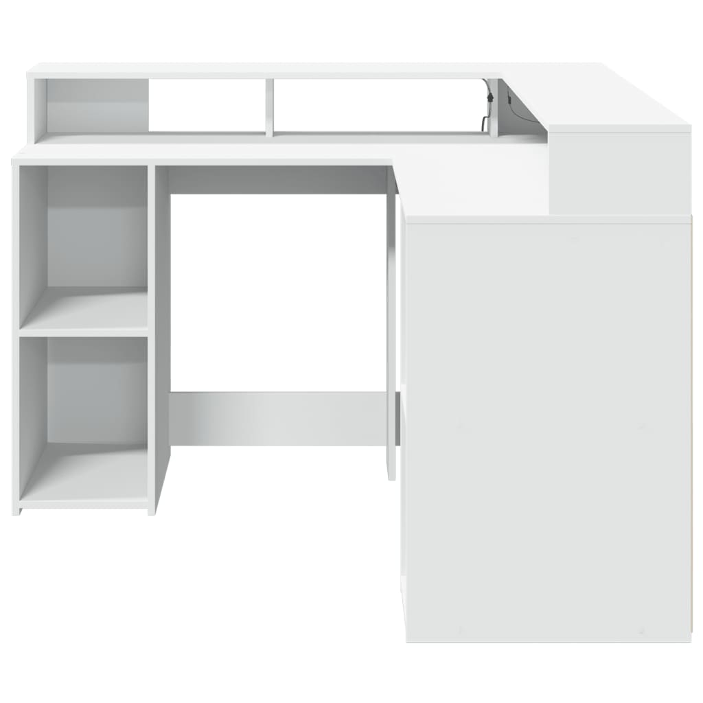 Scrivania con Luci LED Bianca 130x130x91 cm in Truciolato