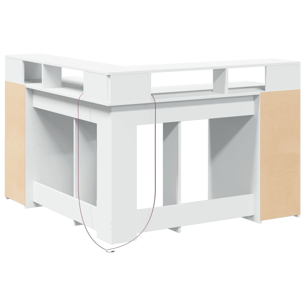 Scrivania con Luci LED Bianca 130x130x91 cm in Truciolato