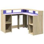 Scrivania con Luci LED Rovere Sonoma 130x130x91cm in Truciolato