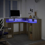 Scrivania con Luci LED Rovere Sonoma 130x130x91cm in Truciolato