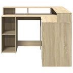 Scrivania con Luci LED Rovere Sonoma 130x130x91cm in Truciolato