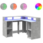Scrivania con Luci LED Grigio Cemento 130x130x91 cm Multistrato